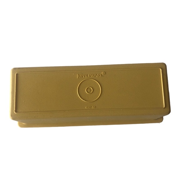 Vintage Tupperware Butter Dish Keeper Harvest Gold Top Almond Tray 636-11 - Picture 3 of 6